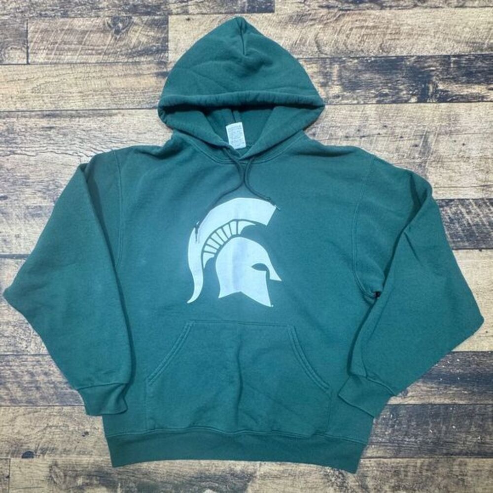 Jerzees Michigan State Spartans Logo Pullover‎ Hoodie Sweatshirt Green L